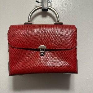 Vintage small Red Leather Handbag metal details